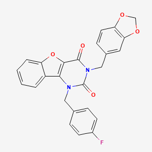 molecular formula C25H17FN2O5 B11288173 3-(benzo[d][1,3]dioxol-5-ylmethyl)-1-(4-fluorobenzyl)benzofuro[3,2-d]pyrimidine-2,4(1H,3H)-dione 