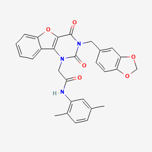 molecular formula C28H23N3O6 B11288177 2-(3-(benzo[d][1,3]dioxol-5-ylmethyl)-2,4-dioxo-3,4-dihydrobenzofuro[3,2-d]pyrimidin-1(2H)-yl)-N-(2,5-dimethylphenyl)acetamide 