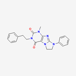 molecular formula C22H21N5O2 B11288186 1-methyl-8-phenyl-3-(2-phenylethyl)-7,8-dihydro-1H-imidazo[2,1-f]purine-2,4(3H,6H)-dione 