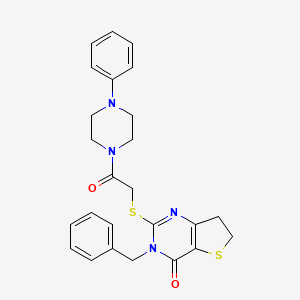 molecular formula C25H26N4O2S2 B11288215 3-benzyl-2-((2-oxo-2-(4-phenylpiperazin-1-yl)ethyl)thio)-6,7-dihydrothieno[3,2-d]pyrimidin-4(3H)-one 