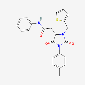 molecular formula C23H21N3O3S B11288224 2-[1-(4-methylphenyl)-2,5-dioxo-3-(thiophen-2-ylmethyl)imidazolidin-4-yl]-N-phenylacetamide 