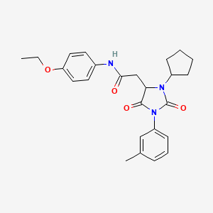 molecular formula C25H29N3O4 B11288239 2-[3-cyclopentyl-1-(3-methylphenyl)-2,5-dioxoimidazolidin-4-yl]-N-(4-ethoxyphenyl)acetamide 