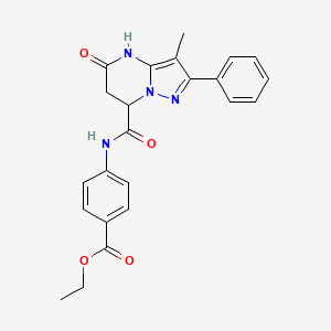 molecular formula C23H22N4O4 B11288241 Ethyl 4-{[(5-hydroxy-3-methyl-2-phenyl-6,7-dihydropyrazolo[1,5-a]pyrimidin-7-yl)carbonyl]amino}benzoate 