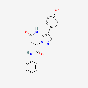 molecular formula C21H20N4O3 B11288249 5-hydroxy-3-(4-methoxyphenyl)-N-(4-methylphenyl)-6,7-dihydropyrazolo[1,5-a]pyrimidine-7-carboxamide 