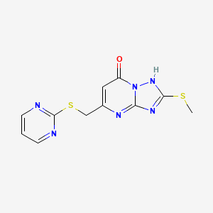 molecular formula C11H10N6OS2 B11288342 2-(methylsulfanyl)-5-[(pyrimidin-2-ylsulfanyl)methyl][1,2,4]triazolo[1,5-a]pyrimidin-7(4H)-one 