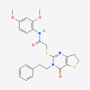 molecular formula C24H25N3O4S2 B11288355 N-(2,4-dimethoxyphenyl)-2-((4-oxo-3-phenethyl-3,4,6,7-tetrahydrothieno[3,2-d]pyrimidin-2-yl)thio)acetamide 