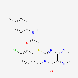 molecular formula C23H20ClN5O2S B11288356 2-({3-[(4-chlorophenyl)methyl]-4-oxo-3,4-dihydropteridin-2-yl}sulfanyl)-N-(4-ethylphenyl)acetamide 