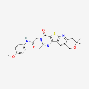 N-(4-methoxyphenyl)-2-(5,5,13-trimethyl-15-oxo-6-oxa-17-thia-2,12,14-triazatetracyclo[8.7.0.03,8.011,16]heptadeca-1,3(8),9,11(16),12-pentaen-14-yl)acetamide