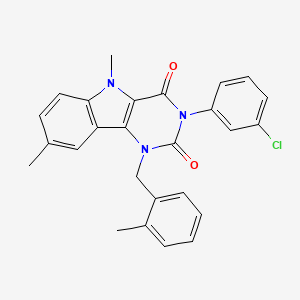 molecular formula C26H22ClN3O2 B11288402 3-(3-chlorophenyl)-5,8-dimethyl-1-(2-methylbenzyl)-1H-pyrimido[5,4-b]indole-2,4(3H,5H)-dione 