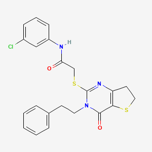 molecular formula C22H20ClN3O2S2 B11288420 N-(3-chlorophenyl)-2-((4-oxo-3-phenethyl-3,4,6,7-tetrahydrothieno[3,2-d]pyrimidin-2-yl)thio)acetamide 