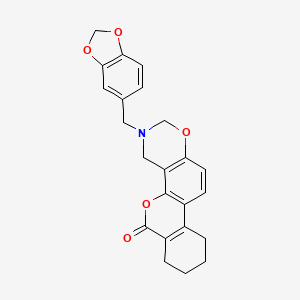 molecular formula C23H21NO5 B11288436 3-(1,3-benzodioxol-5-ylmethyl)-3,4,7,8,9,10-hexahydro-2H,6H-benzo[3,4]chromeno[8,7-e][1,3]oxazin-6-one 