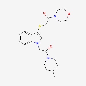 molecular formula C22H29N3O3S B11288493 1-(4-methylpiperidin-1-yl)-2-(3-((2-morpholino-2-oxoethyl)thio)-1H-indol-1-yl)ethanone 