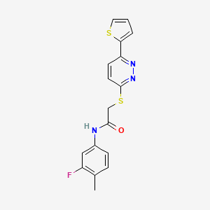 molecular formula C17H14FN3OS2 B11288496 N-(3-Fluoro-4-methylphenyl)-2-{[6-(thiophen-2-YL)pyridazin-3-YL]sulfanyl}acetamide 