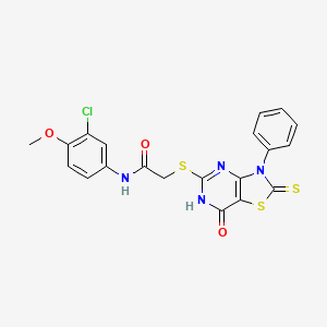 molecular formula C20H15ClN4O3S3 B11288569 N-(3-chloro-4-methoxyphenyl)-2-((7-oxo-3-phenyl-2-thioxo-2,3,6,7-tetrahydrothiazolo[4,5-d]pyrimidin-5-yl)thio)acetamide 