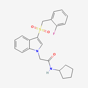 molecular formula C22H23FN2O3S B11288573 N-cyclopentyl-2-(3-((2-fluorobenzyl)sulfonyl)-1H-indol-1-yl)acetamide 