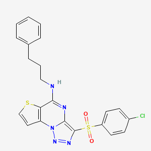 molecular formula C22H18ClN5O2S2 B11288586 3-[(4-chlorophenyl)sulfonyl]-N-(3-phenylpropyl)thieno[2,3-e][1,2,3]triazolo[1,5-a]pyrimidin-5-amine 