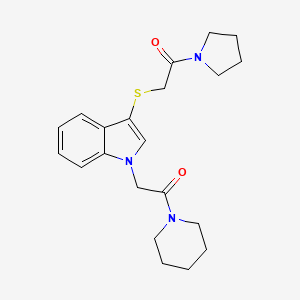 molecular formula C21H27N3O2S B11288621 2-((1-(2-oxo-2-(piperidin-1-yl)ethyl)-1H-indol-3-yl)thio)-1-(pyrrolidin-1-yl)ethanone 