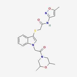 molecular formula C22H26N4O4S B11288665 2-((1-(2-(2,6-dimethylmorpholino)-2-oxoethyl)-1H-indol-3-yl)thio)-N-(5-methylisoxazol-3-yl)acetamide 