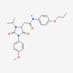 molecular formula C24H29N3O5 B11288677 2-[1-(4-methoxyphenyl)-2,5-dioxo-3-(propan-2-yl)imidazolidin-4-yl]-N-(4-propoxyphenyl)acetamide 