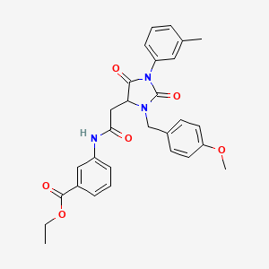 molecular formula C29H29N3O6 B11288740 Ethyl 3-({[3-(4-methoxybenzyl)-1-(3-methylphenyl)-2,5-dioxoimidazolidin-4-yl]acetyl}amino)benzoate 