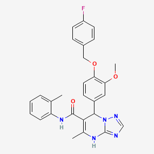 molecular formula C28H26FN5O3 B11288747 7-{4-[(4-fluorobenzyl)oxy]-3-methoxyphenyl}-5-methyl-N-(2-methylphenyl)-4,7-dihydro[1,2,4]triazolo[1,5-a]pyrimidine-6-carboxamide 