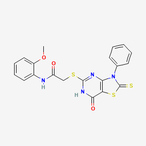 molecular formula C20H16N4O3S3 B11288765 N-(2-methoxyphenyl)-2-((7-oxo-3-phenyl-2-thioxo-2,3,6,7-tetrahydrothiazolo[4,5-d]pyrimidin-5-yl)thio)acetamide 