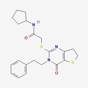 molecular formula C21H25N3O2S2 B11288779 N-cyclopentyl-2-((4-oxo-3-phenethyl-3,4,6,7-tetrahydrothieno[3,2-d]pyrimidin-2-yl)thio)acetamide 