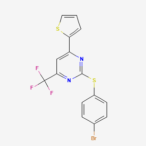 molecular formula C15H8BrF3N2S2 B11288810 2-[(4-Bromophenyl)sulfanyl]-4-(thiophen-2-yl)-6-(trifluoromethyl)pyrimidine 