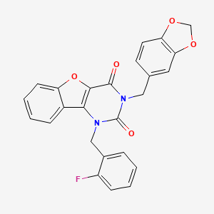 molecular formula C25H17FN2O5 B11288812 3-(benzo[d][1,3]dioxol-5-ylmethyl)-1-(2-fluorobenzyl)benzofuro[3,2-d]pyrimidine-2,4(1H,3H)-dione 