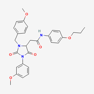 molecular formula C29H31N3O6 B11288926 2-[3-(4-methoxybenzyl)-1-(3-methoxyphenyl)-2,5-dioxoimidazolidin-4-yl]-N-(4-propoxyphenyl)acetamide 