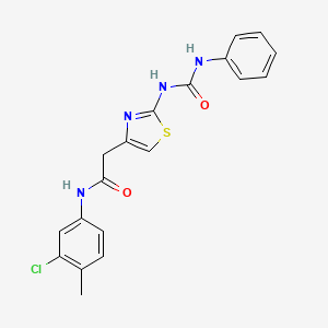 molecular formula C19H17ClN4O2S B11288941 N-(3-chloro-4-methylphenyl)-2-(2-(3-phenylureido)thiazol-4-yl)acetamide 