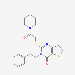 molecular formula C22H27N3O2S2 B11288998 2-((2-(4-methylpiperidin-1-yl)-2-oxoethyl)thio)-3-phenethyl-6,7-dihydrothieno[3,2-d]pyrimidin-4(3H)-one 