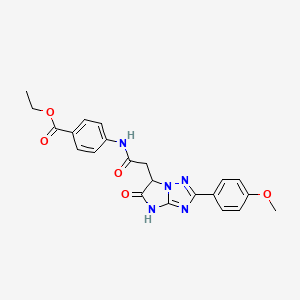 molecular formula C22H21N5O5 B11289019 ethyl 4-({[2-(4-methoxyphenyl)-5-oxo-5,6-dihydro-4H-imidazo[1,2-b][1,2,4]triazol-6-yl]acetyl}amino)benzoate 