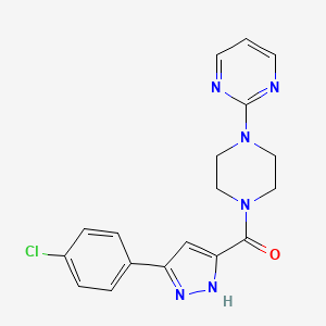 molecular formula C18H17ClN6O B11289041 2-{4-[3-(4-Chlorophenyl)-1H-pyrazole-5-carbonyl]piperazin-1-YL}pyrimidine 