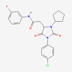 2-[1-(4-chlorophenyl)-3-cyclopentyl-2,5-dioxoimidazolidin-4-yl]-N-(3-fluorophenyl)acetamide