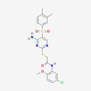 molecular formula C21H21ClN4O4S2 B11289124 2-((4-amino-5-((3,4-dimethylphenyl)sulfonyl)pyrimidin-2-yl)thio)-N-(5-chloro-2-methoxyphenyl)acetamide 