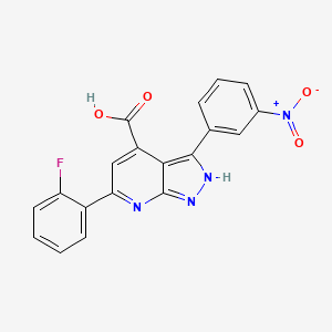 6-(2-fluorophenyl)-3-(3-nitrophenyl)-1H-pyrazolo[3,4-b]pyridine-4-carboxylic acid