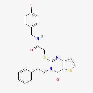 molecular formula C23H22FN3O2S2 B11289170 N-(4-fluorobenzyl)-2-((4-oxo-3-phenethyl-3,4,6,7-tetrahydrothieno[3,2-d]pyrimidin-2-yl)thio)acetamide 