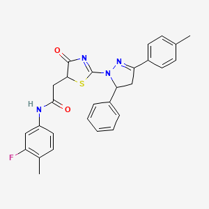 molecular formula C28H25FN4O2S B11289197 N-(3-fluoro-4-methylphenyl)-2-{2-[3-(4-methylphenyl)-5-phenyl-4,5-dihydro-1H-pyrazol-1-yl]-4-oxo-4,5-dihydro-1,3-thiazol-5-yl}acetamide 