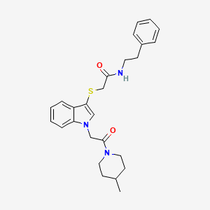 2-((1-(2-(4-methylpiperidin-1-yl)-2-oxoethyl)-1H-indol-3-yl)thio)-N-phenethylacetamide