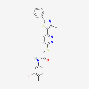 molecular formula C23H19FN4OS2 B11289333 N-(3-fluoro-4-methylphenyl)-2-((6-(4-methyl-2-phenylthiazol-5-yl)pyridazin-3-yl)thio)acetamide 