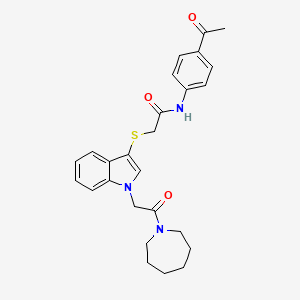 molecular formula C26H29N3O3S B11289471 N-(4-acetylphenyl)-2-((1-(2-(azepan-1-yl)-2-oxoethyl)-1H-indol-3-yl)thio)acetamide 