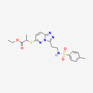 molecular formula C19H23N5O4S2 B11289548 Ethyl 2-{[3-(2-{[(4-methylphenyl)sulfonyl]amino}ethyl)[1,2,4]triazolo[4,3-b]pyridazin-6-yl]thio}propanoate 