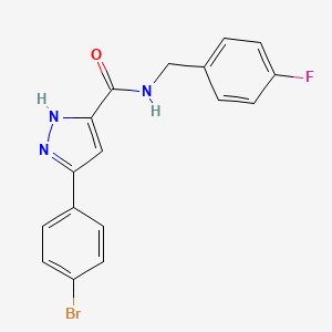 molecular formula C17H13BrFN3O B11289627 5-(4-bromophenyl)-N-(4-fluorobenzyl)-1H-pyrazole-3-carboxamide 