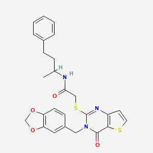 2-{[3-(1,3-benzodioxol-5-ylmethyl)-4-oxo-3,4-dihydrothieno[3,2-d]pyrimidin-2-yl]sulfanyl}-N-(4-phenylbutan-2-yl)acetamide