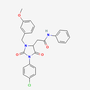 molecular formula C25H22ClN3O4 B11289658 2-[1-(4-chlorophenyl)-3-(3-methoxybenzyl)-2,5-dioxoimidazolidin-4-yl]-N-phenylacetamide 