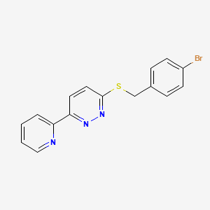 molecular formula C16H12BrN3S B11289742 3-((4-Bromobenzyl)thio)-6-(pyridin-2-yl)pyridazine 