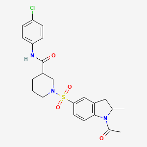 molecular formula C23H26ClN3O4S B11289807 1-[(1-acetyl-2-methyl-2,3-dihydro-1H-indol-5-yl)sulfonyl]-N-(4-chlorophenyl)piperidine-3-carboxamide 