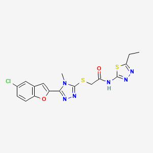 molecular formula C17H15ClN6O2S2 B11289819 2-{[5-(5-chloro-1-benzofuran-2-yl)-4-methyl-4H-1,2,4-triazol-3-yl]sulfanyl}-N-(5-ethyl-1,3,4-thiadiazol-2-yl)acetamide 