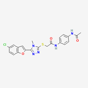 molecular formula C21H18ClN5O3S B11289911 N-[4-(acetylamino)phenyl]-2-{[5-(5-chloro-1-benzofuran-2-yl)-4-methyl-4H-1,2,4-triazol-3-yl]sulfanyl}acetamide 